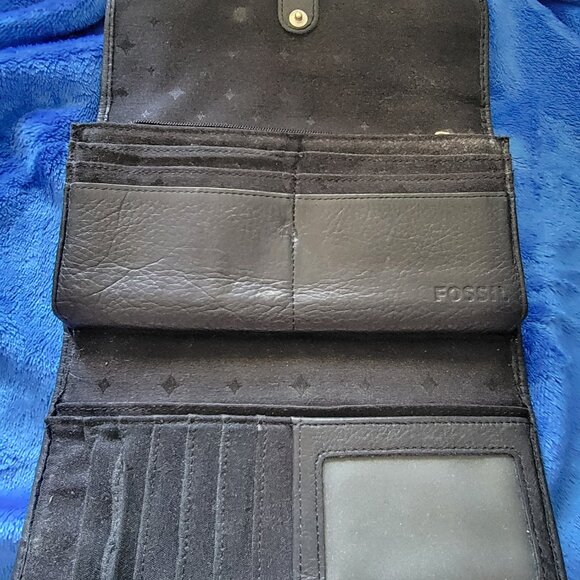 Fossil Maddox Snap Soft Black Pebbled Leather Wallet Trifold - Picture 6 of 6